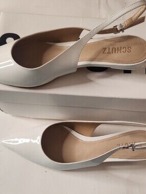 SCHUTZ White Patent Slingback Pointed-Toe Kitten Heels Size 8B NIB